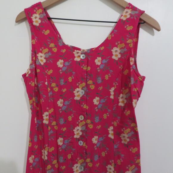 Koret Small Pink Yellow Floral Midi Dress Button Front - Picture 3 of 5